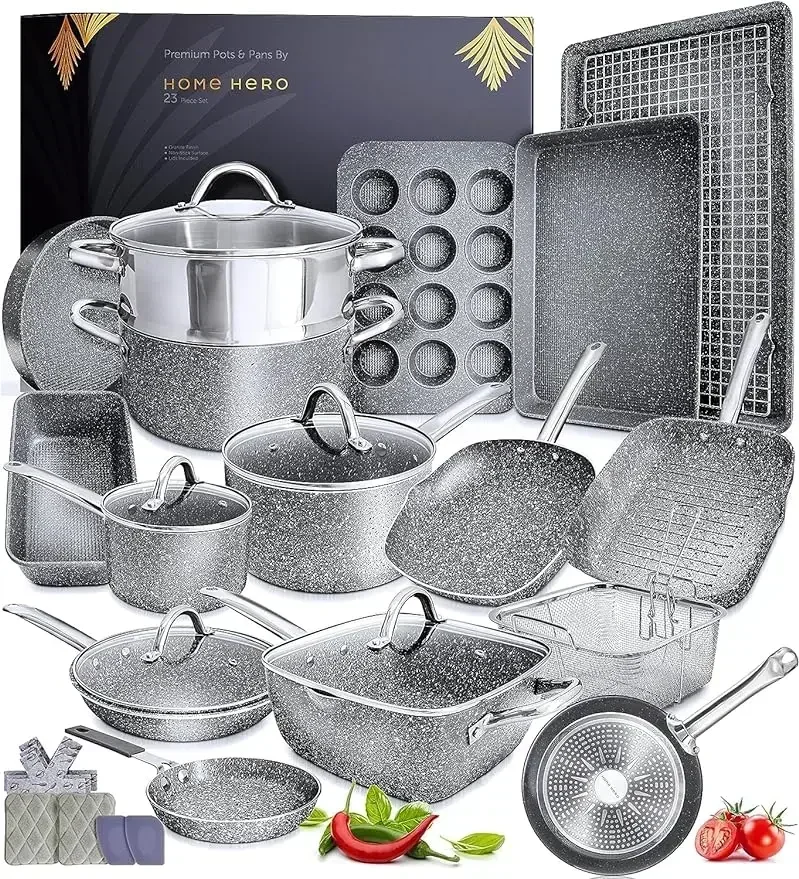 Nonstick Granite Sets,  Pots And Pans Set, Kitchen  Induction Cookware, 23 Pcs