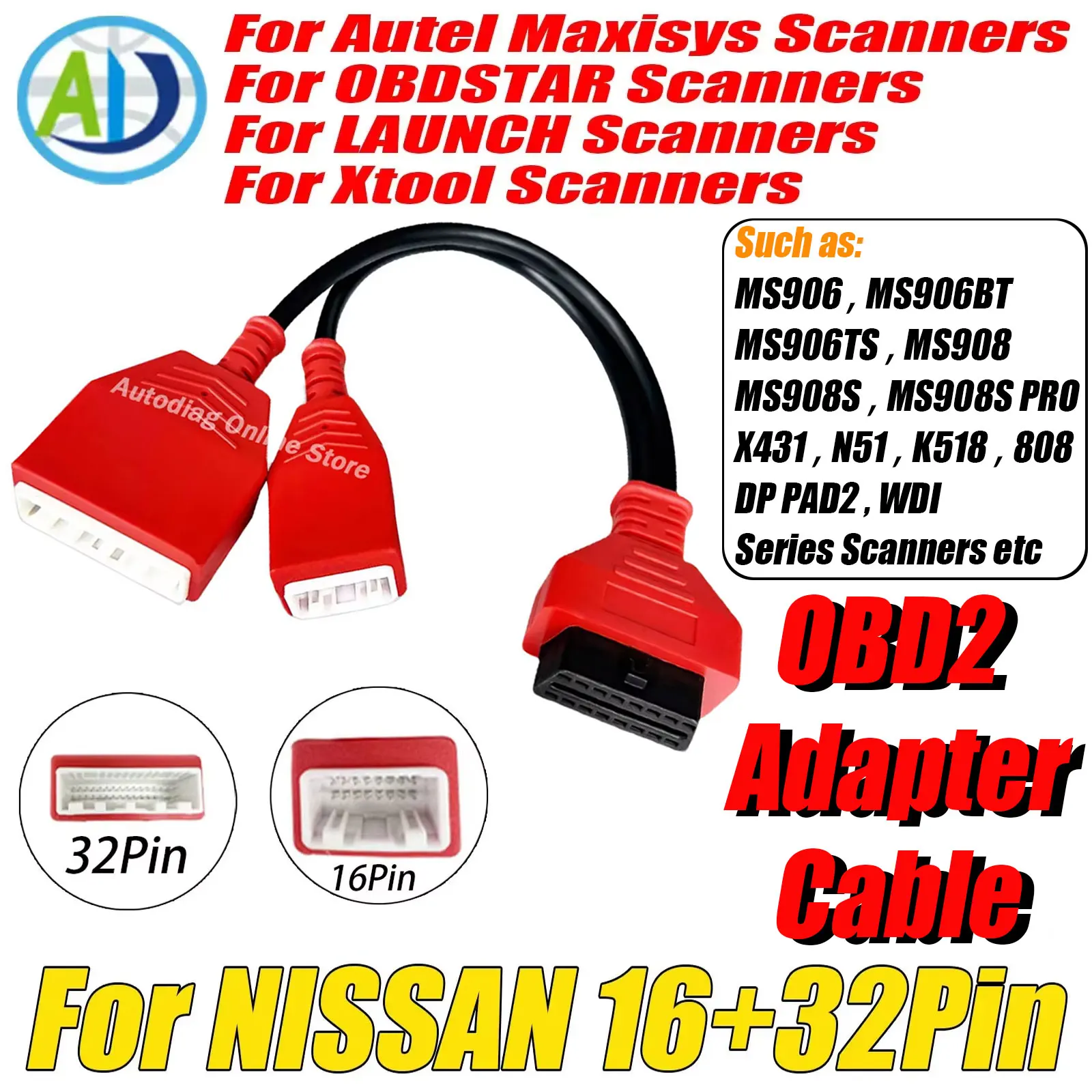 For Nissan/Renault/Dacia 16 32Pin Diagnostic Connector Cable for Autel IM608/IM508/Lonsdor K518SE OBD2 Adapter Cable for Sylphy