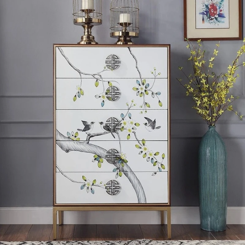 

Ja New Chinese-style bedroom storage solid wood living room cabinet painted drawers, entrance cabinet against the wall storage