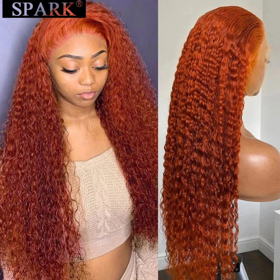 Curly Ginger Orange Deep Wave 13x4 HD Lace Frontal Wigs 100% Human Hair Wig Pre Plucked Factory Price 180% Density 26/28/30 Inch