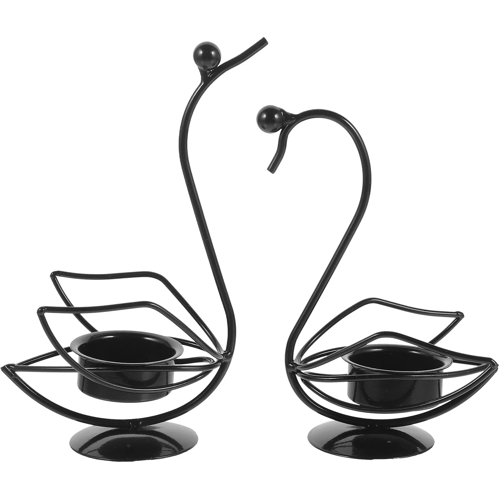 

2Pcs Swan Iron Craft Black C Holders for Wedding Decor Desktop Tea Light Metal Statue Lovers Home Accessories
