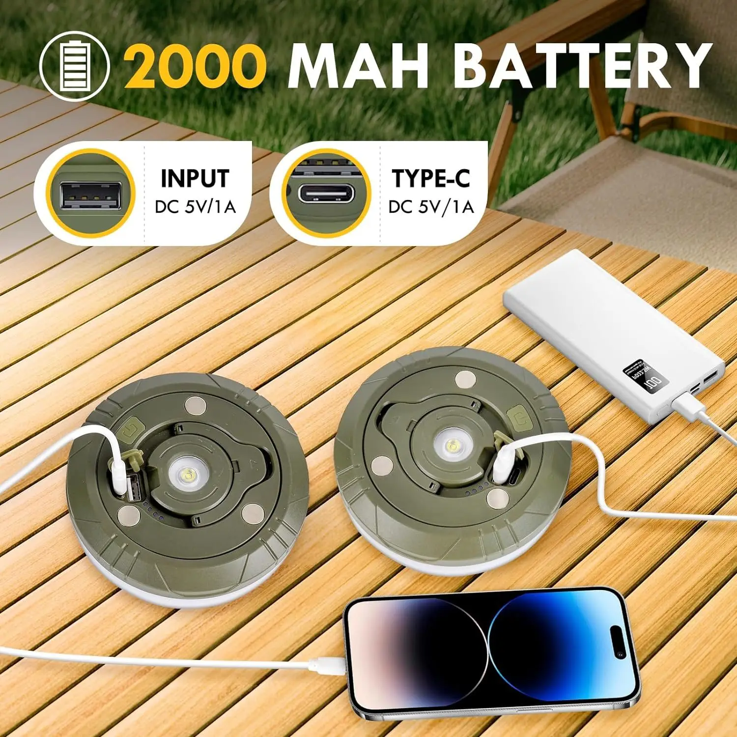 USB Rechargeable Camping Light 10meters String Lights Outdoor Tent Light RGB Portable Atmosphere Camp Light LED with Magnet Hook