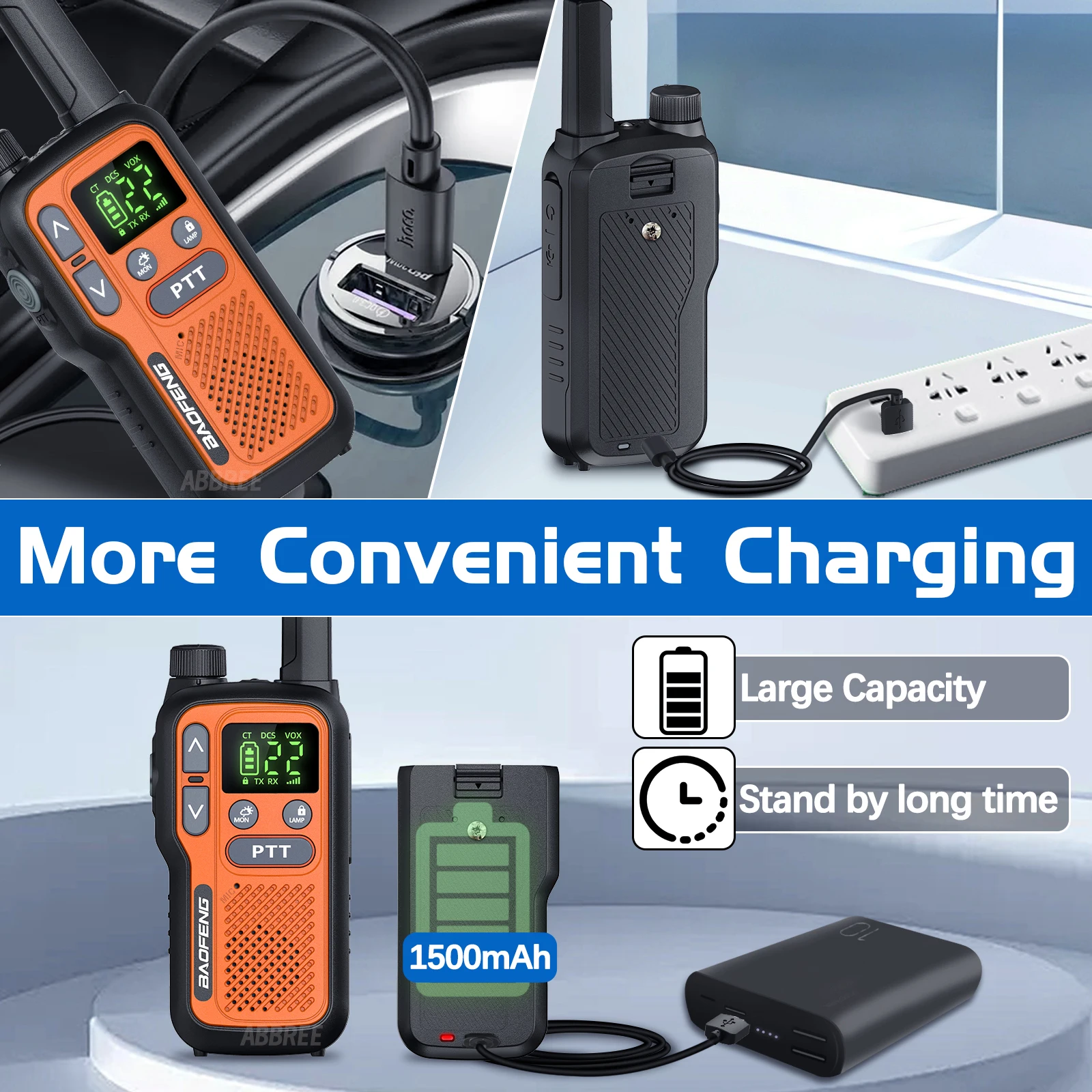 2PCS Baofeng BF-T18 Mini Dual PTT Walkie Talkie PMR 446 Flashlight  Portable  FRS  NOAA Support Type-C ChargerFor Hunting image 6