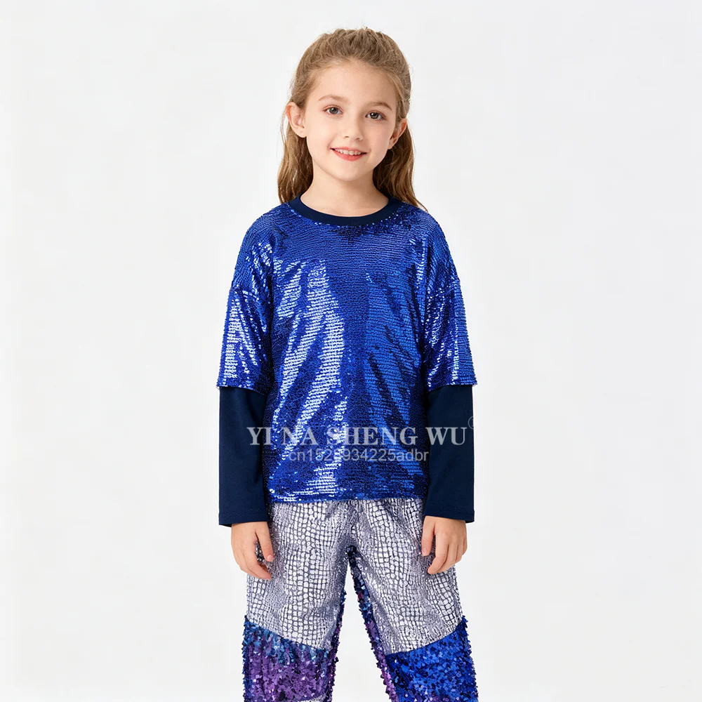 

Детская трендовая одежда для уличных танцев, одежда для выступлений в стиле хип-хоп для мальчиков, крутой новогодний танцевальный сценический костюм с блестками для девочек