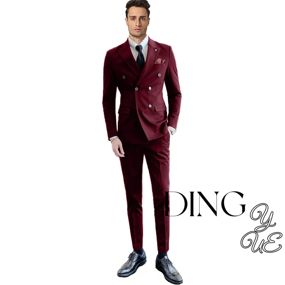 Tuxedo Fashion 2 Pieces Blazer Pants Men Suits Double Breasted Buttons Peaked Lapel Formal Party Wedding Groom Tuxedo