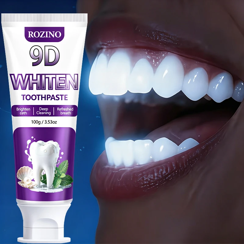9D Whitening Toothpaste deeply cleans and brightens your smile, featuring a purple hydroxyapatite formula—European-style fresh mint breath, gentle care for your gums, an ideal oral care gift for both men and women, suitable for daily use