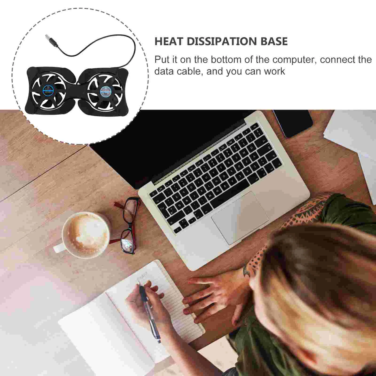 مبرد كمبيوتر محمول قابل للطي، مبرد USB، 2 مراوح، حامل كمبيوتر محمول، حصيرة تبريد للكمبيوتر المحمول (أسود) مبرد مروحة الكمبيوتر المحمول