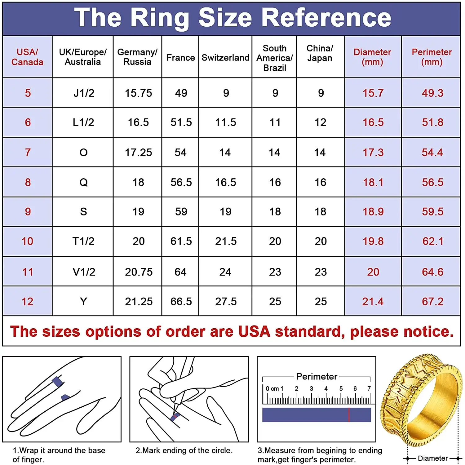 ChainsPro Viking Runes Rings for Men Stainless Steel 14K Gold Plated Retro Norse Runes 8mm Wide Band Daily Jewelry