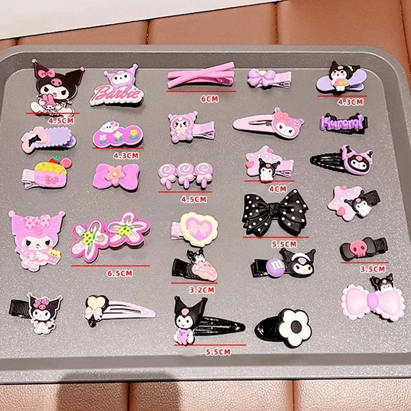 14pcs Sanrio Kuromi 여자를위한 귀여운 헤어 클립 모자를 쓰고 있죠 애니메이션 만화 패션 머리핀 헤어 액세서리 어린이 생일 크리스마스 선물