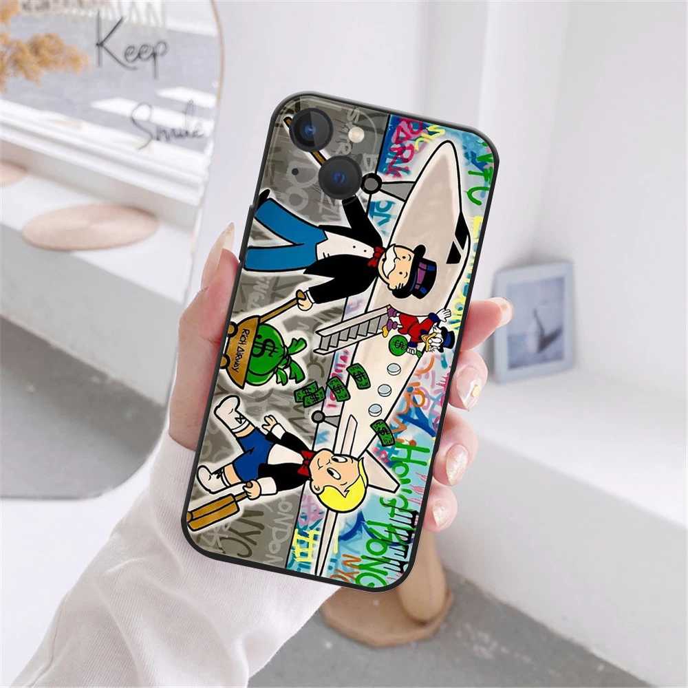 Luxury Trend Cartoon Dollar Alec Monopoly Phone Cover For iPhone 11 12 13 14 15 Pro Max X XR XSMax 15Plus Soft Silicone TPU Case