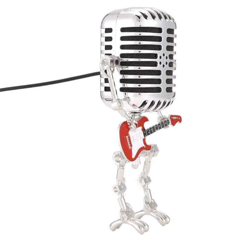 A15F-Mic Robot,Retro Style Microphone Robot Table Lamp,Holding Guitare Night Light,Vintage Microphone Robot Desk Lamp