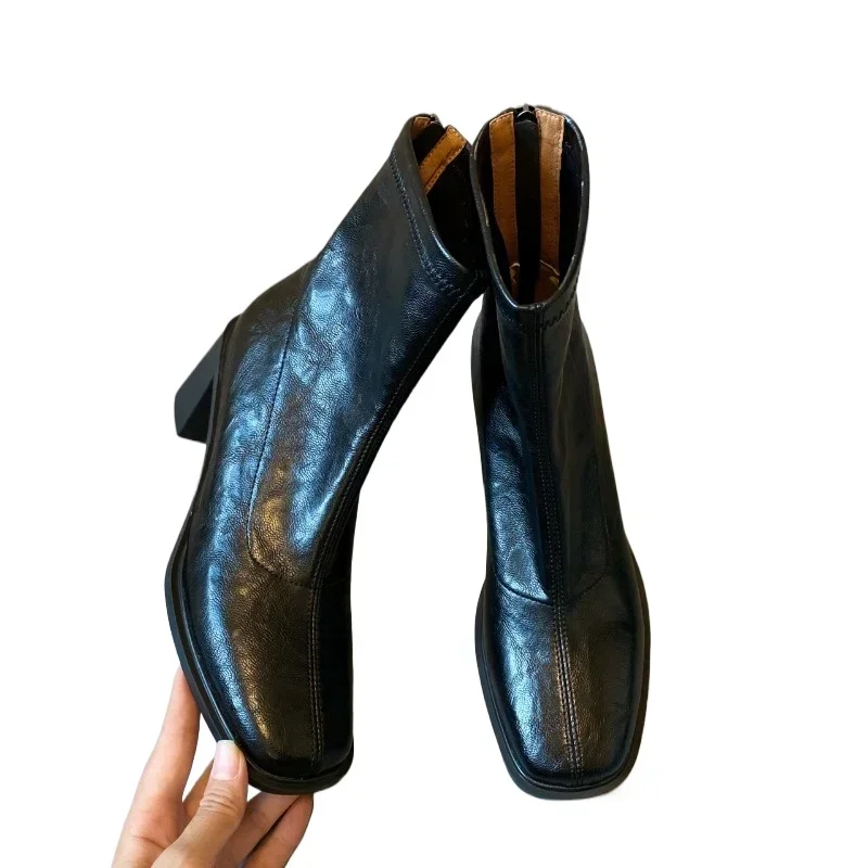 Ladies Shoes 2024 High Quality Mid-Calf Women's Boots Fashion Back Zip Office and Career Hot Sale Square Heel Shoes for Women image 6