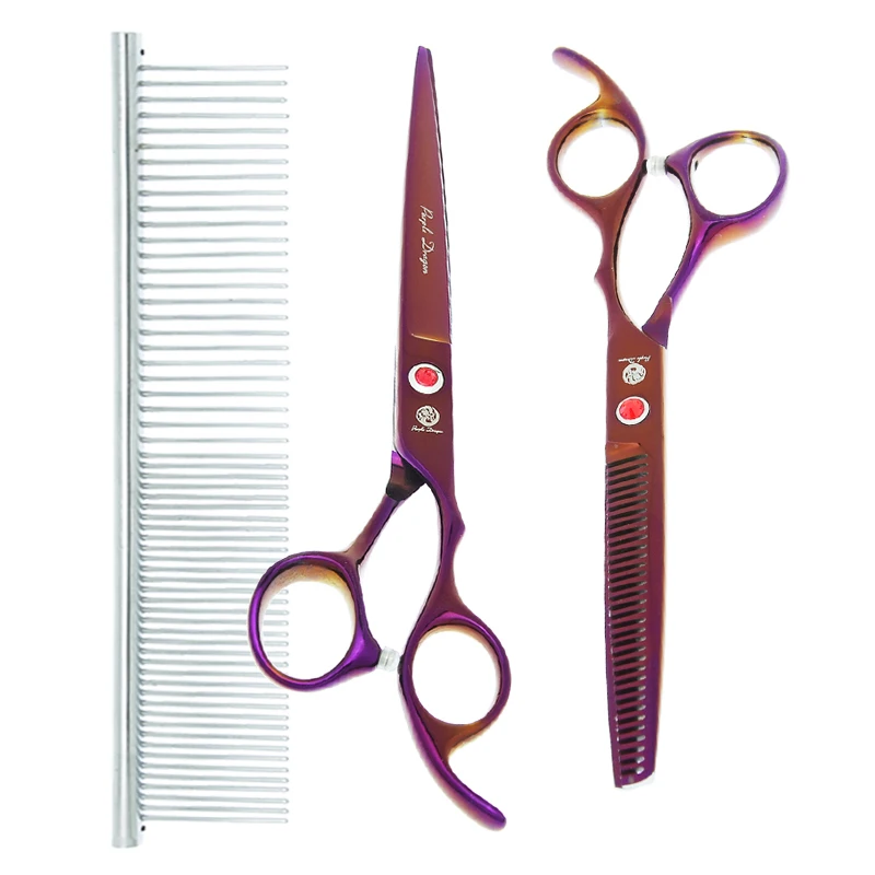 

Purple Dragon 7 inch Animals Cutting Thinning Scissors Japan Steel Pet Grooming Shears Dog Cat Curved Shears Fur Clippers B0020B