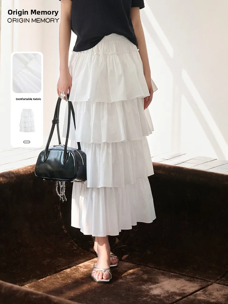 

Юбка миди с высокой талией Ele, универсальная, в стиле Cake, от бренда Memory's Start, летняя коллекция 2025, новинка, из смесового хлопка