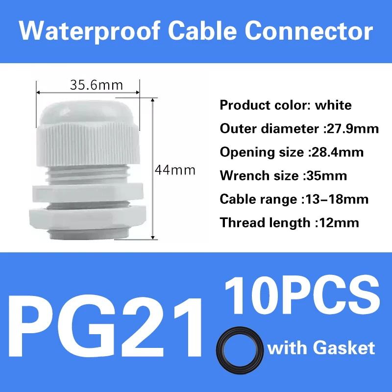 Wasserdichte Kabelverschraubung der PG-Serie, Kabeleinführung, IP68, weiß, schwarz, Nylon-Kunststoff-Stecker, PG7/9/11/16, PG19/21/36/63, PG21/24/25/29