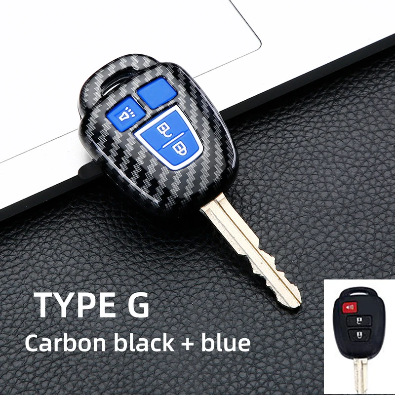 ABS Carbon Car Key Case Cover Fob Shell Cover Holder For Toyota Aqua Ractis Vitz RAV4 HiAce Land Cruiser 2010-2019 Keychain