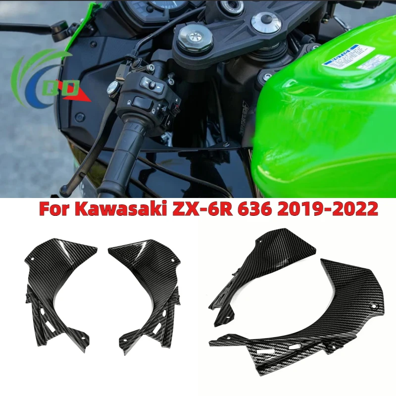 

Motorcycle Front Dash Air Cover Head tube Fairing For KAWASAKI ZX-6R 636 2019-2022 Hydro Dipped Carbon Fiber Finish Pattern