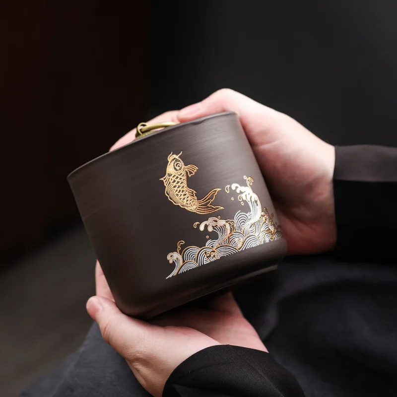 Gold Fish Deer Ceramic Storage Tank Animal Porcelain Airtight Cans Household Moisture-proof Tea Cans Food Storage Container Gift