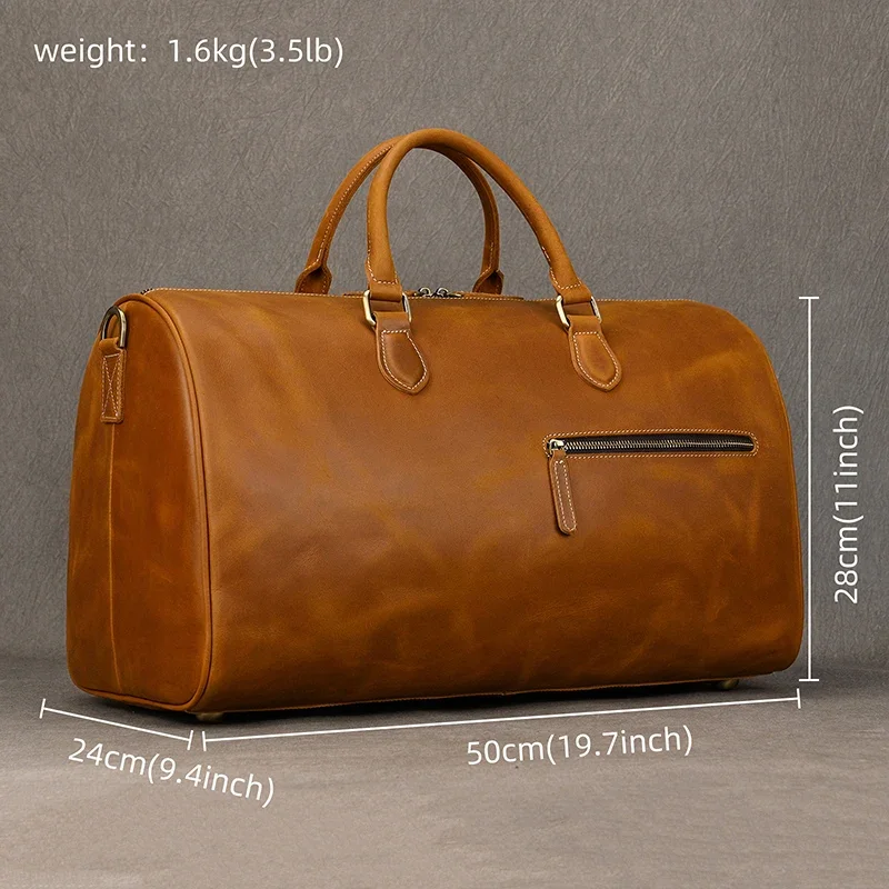 Crazy Horse Leather Men Bag Large Size Leather Travel Bag 100%  Cowskin Duffle Bag Men Male Handbags Travel Business Bag Flights