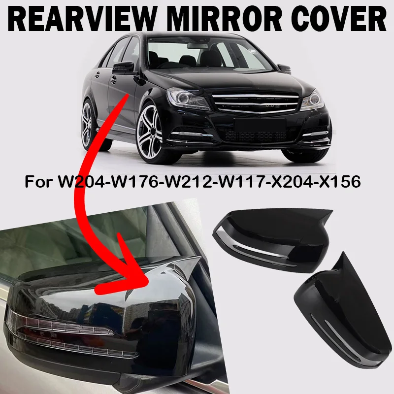 Coque de rétroviseur arrière en forme de corne de bœuf, noir brillant, pour Mercedes Benz Classe A B C E S CLA CLS W176 W204 W212 X204 X156