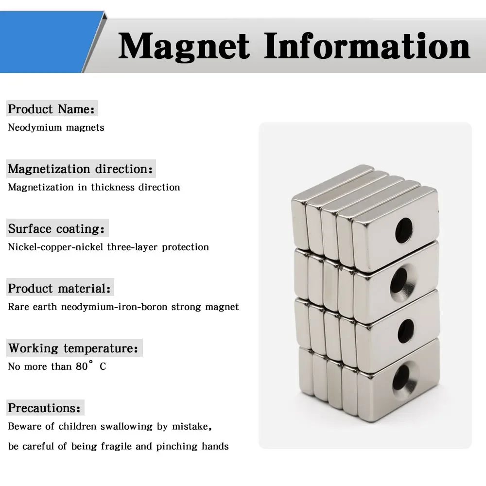 20x10x4-4 Super Powerful Block With Holes Magnet Neodymium Magnet NdfeB N35 Strong Permanent Magnetic imanes Refrigerator Magnet
