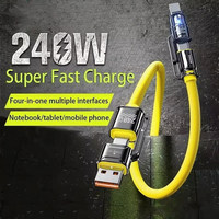 USB C 4-in-1 Type C Cable 240W Super Fast Charging Multiple Functions For iPhone Samsung Xiaomi Huawei iPad Tablet Mobile Phone