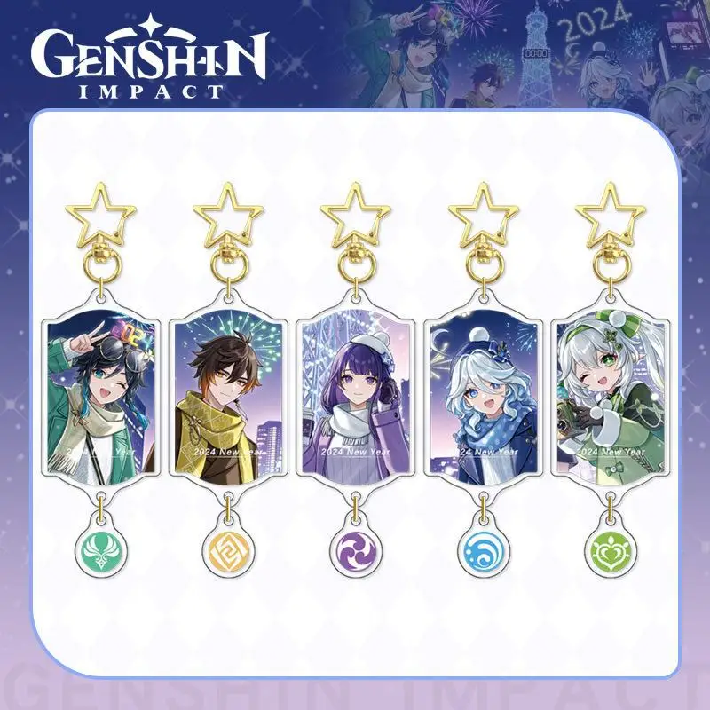 

Genshin Impact Zhongli Furina Nahida Venti Beelzebul Self made acrylic card Double Flash Badge key chain Transparent card