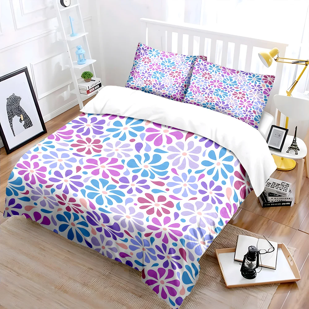Colorful Floral Pattern Background Print Bedding Set 1 Duvet Cover 2 Pillowcases for Adult and Children Luxury Gift Full Size