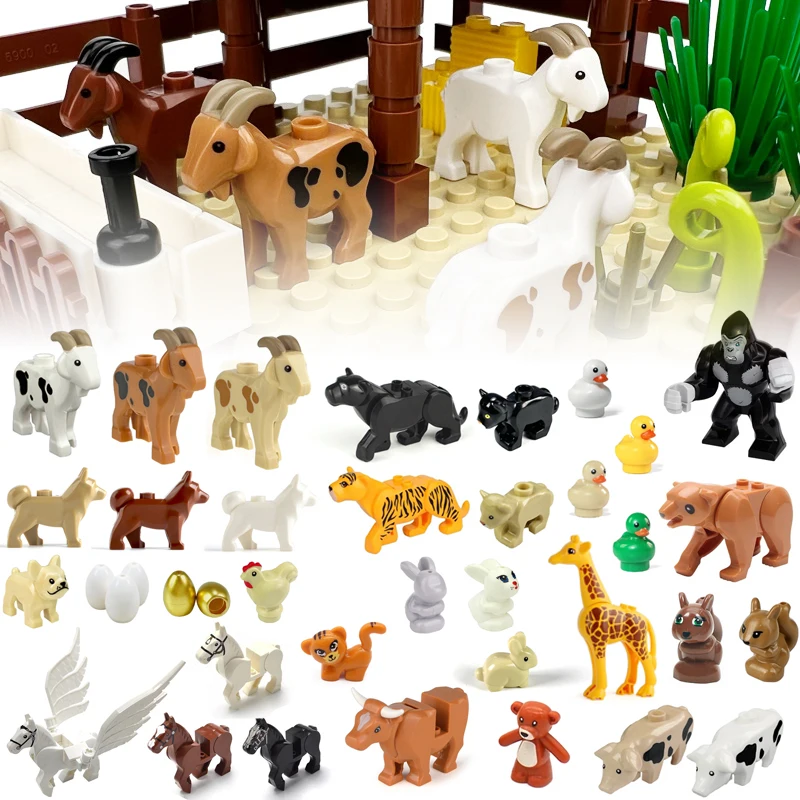 Farm Forest Animal Parts Compatible With LEGO Building Blocks Pasture Bricks Toys Goat Duck Dog Chicken Horse Squirrel