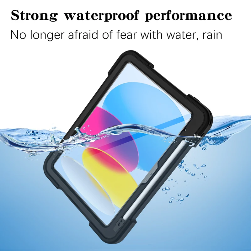 

Чехол для iPad (A1616) 11-го/10 поколения, 11 дюймов/10,9 дюймов, 2025/2022, водонепроницаемый, 360 ° Вращающаяся подставка/защитный чехол для ручного ремня