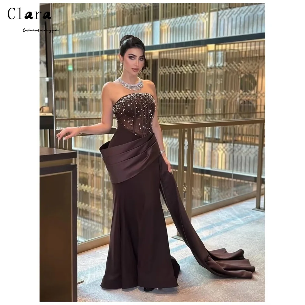 

Clara Custom Brown Rhinestone Tube Top Sleeveless Evening Dresses Woman Elegant Woman Dress Women's Prom Dress Luxury 2026 Party