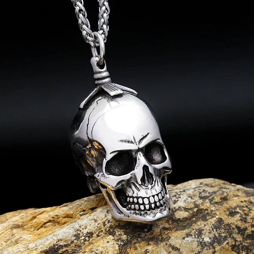 Punk Gothic Skull Pendant Necklaces For Men Stainless Steel Simple Biker Necklace Unique Amulet Jewelry Gift Dropshipping