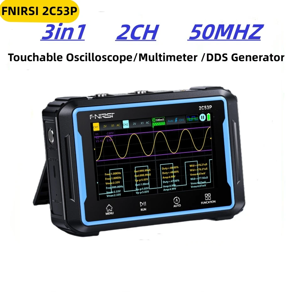 

FNIRSI 2C53P Touch Screen Digital Oscilloscope+Multimeter+Signal Generator 3IN1 Dual Channel 50MHZ Automatic Osciloscopio Tools