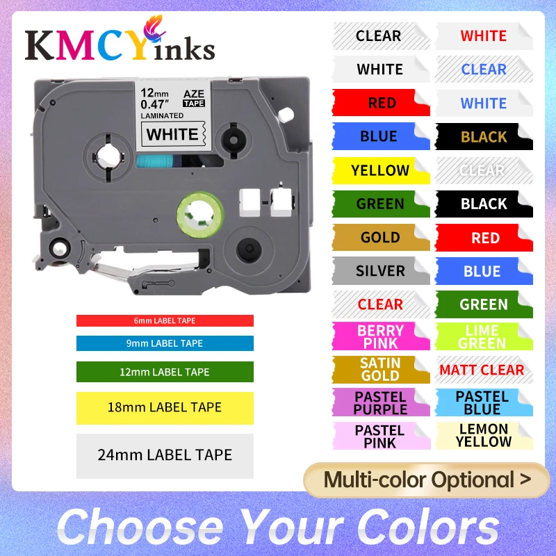 KMCYinks Multi colors Tze231 Label Tape Compatible for Brother P Touch printer tapes Tze-231 tze 231 tze131 tze241 tze221 141