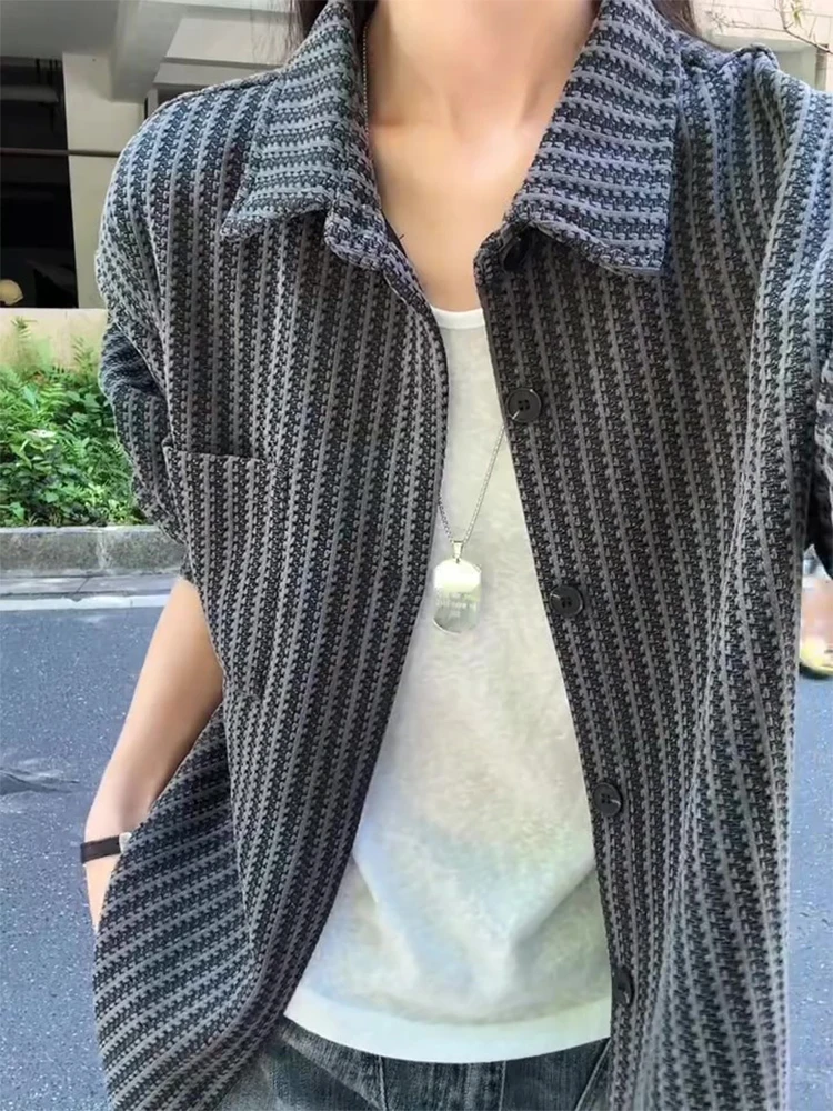 

Мужская вязаная рубашка с длинным рукавом в американском стиле, плотная, премиум-класса, осенняя верхняя одежда