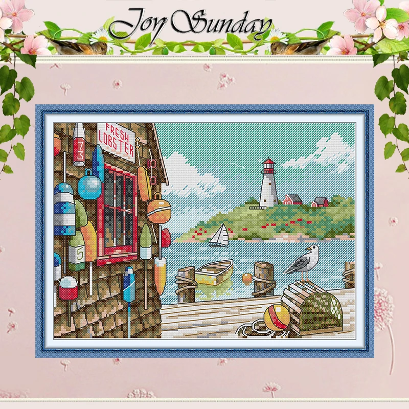 

Pier Scenery Patterns Counted Cross Stitch Set DIY 11CT 14CT 16CT HD Stamped DMC Cross-stitch Kit Embroidery Needlework Crafts