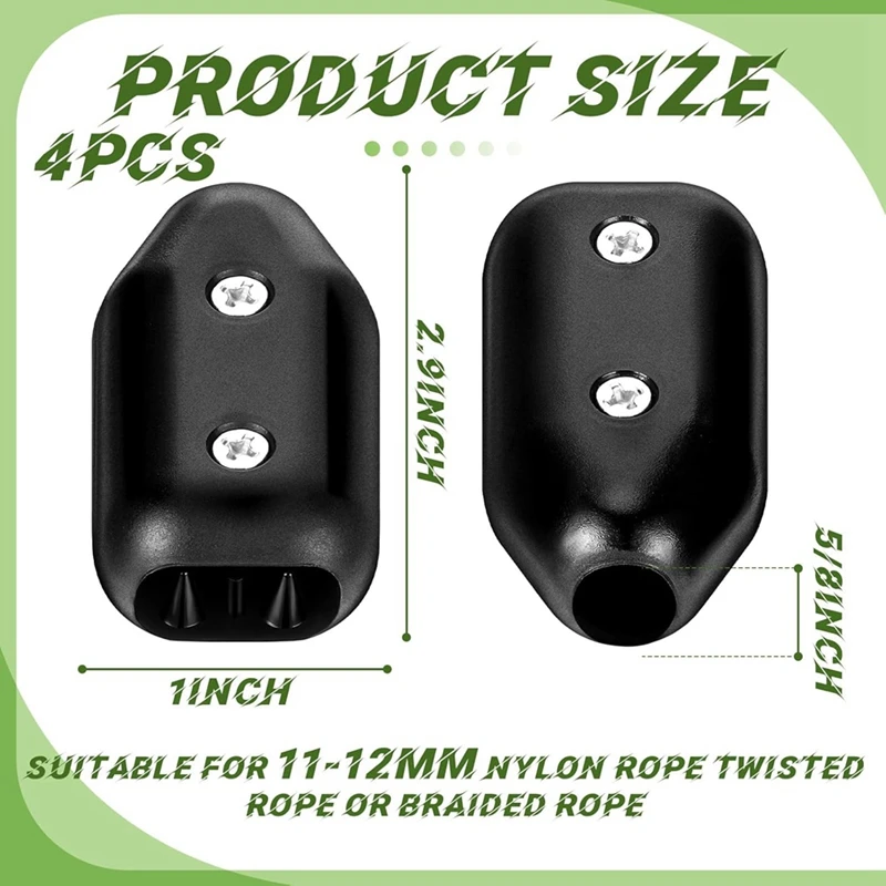 4 Pcs 5/8 Inch Rope Clamps Large Reusable Rope Clamp Black Plastic Rope Connector Clamp Suitable For 11-12 Mm Nylon Rope