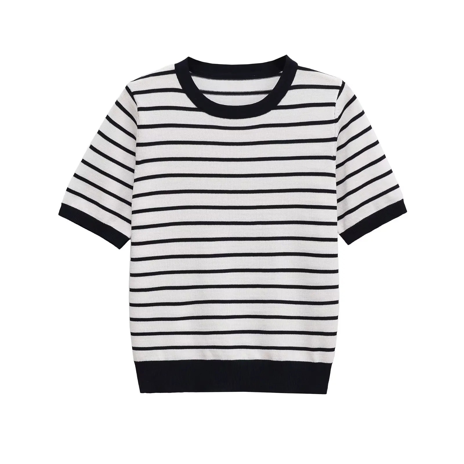 

Summer 2025 Women's Basic ort Sve Knitted Pullover Top Soft Casual Sle round Ne Stripe Pattern Breathable Skin-Friendly