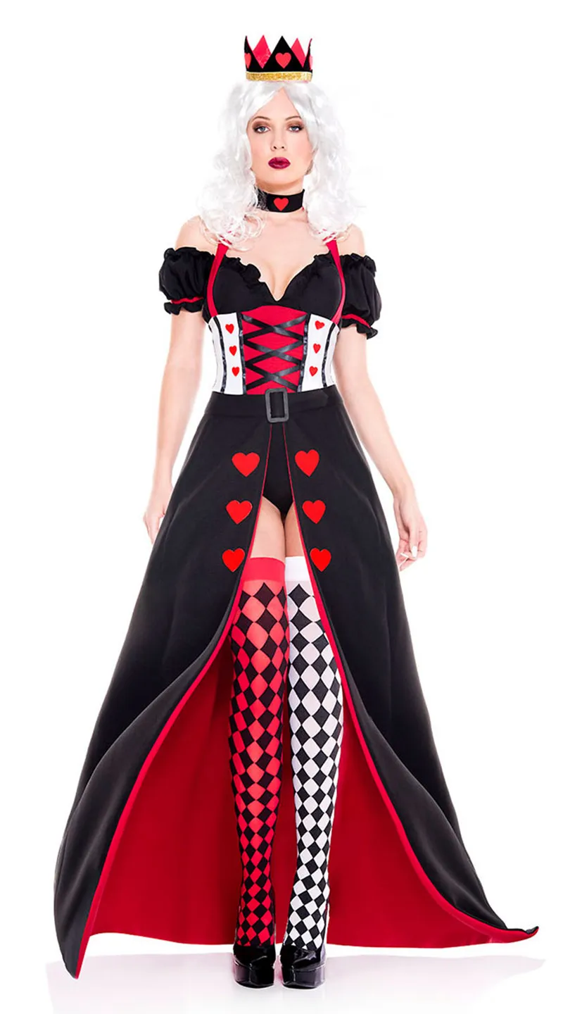 Kid Adult Queen of hearts Alice in Wonderland Costume Poker Queen Cosplay Halloween Masquerade Costumes Sexy Dress With Headwear