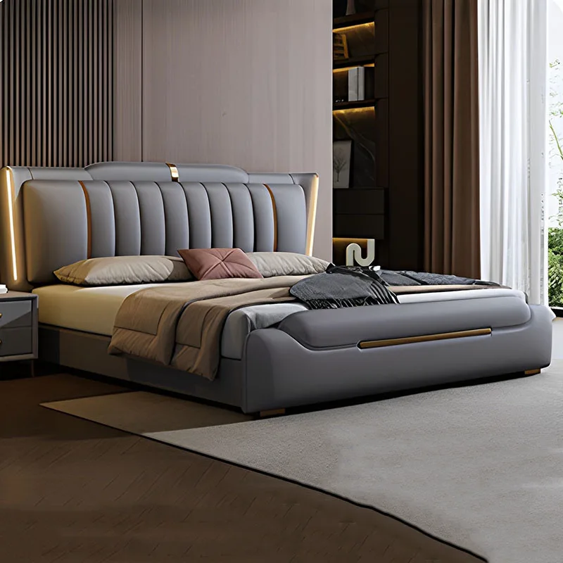 Floor Luxury Bed Frame Double Queen Modern Space Saving European Wooden Bed Beauty Design Letto Matrimoniale Salon Furniture