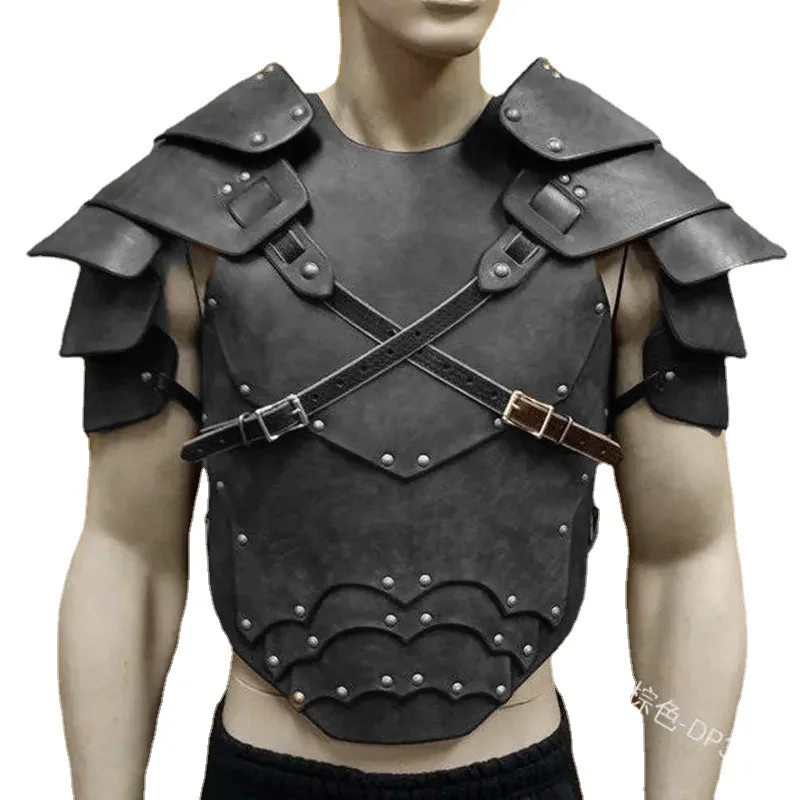 Medieval Steampunk PU Leather Cuirass Viking Knight Gladiator Pirate Cosplay Costume Chest Armor Vest Outfit Breastplate For Men