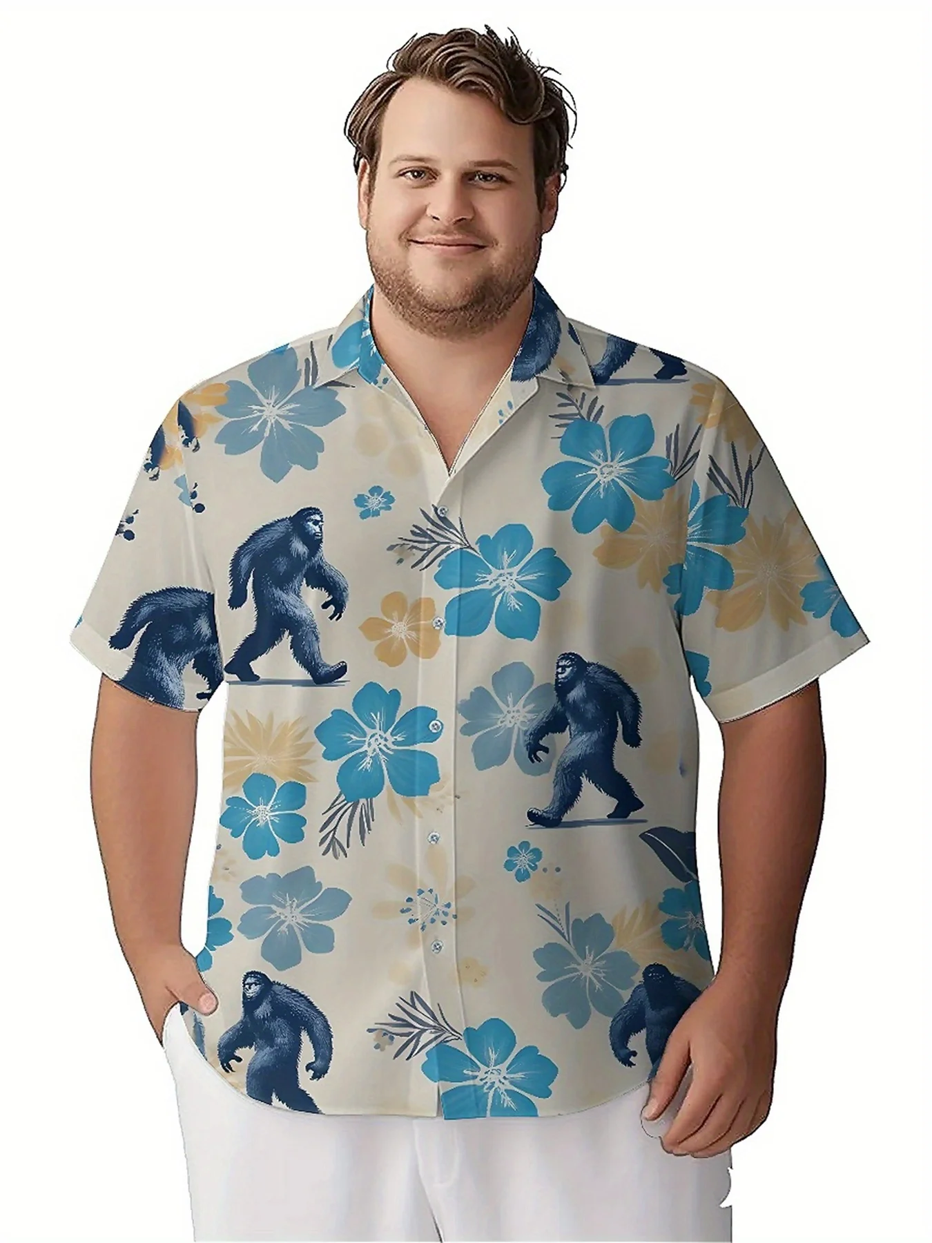 Camisas hawaianas de talla grande para hombre, estampado misterioso Sasquatch, camisas holgadas Unisex Aloha, ropa alternativa de verano