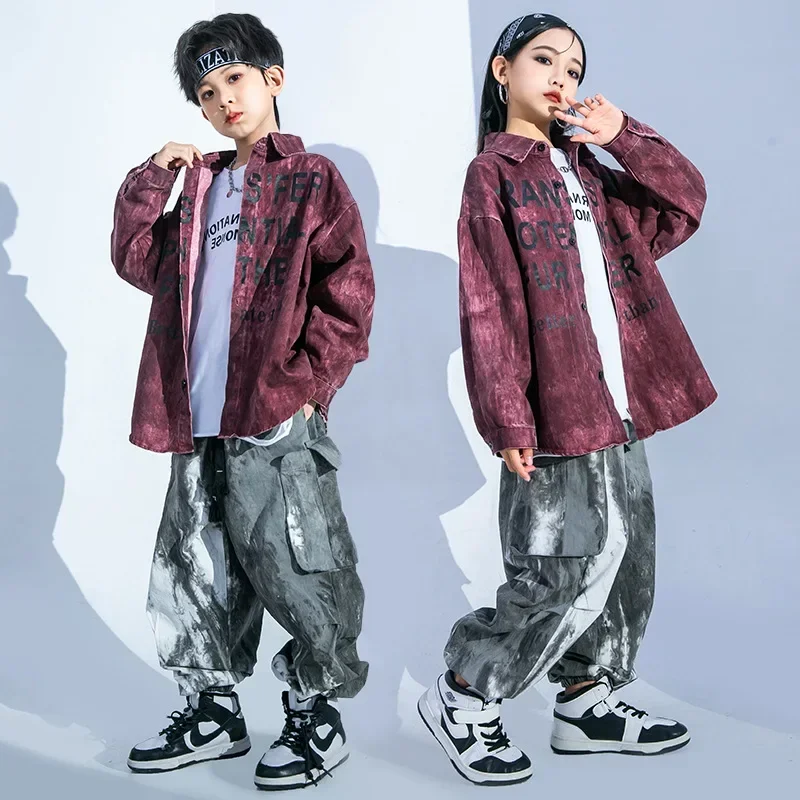 

Kids Streetwear Loose Casual Long Sleeve Shirt Pant Sets Boys Girls Cargo Pant Tracksuits Children Dance Hip Hop Clothes