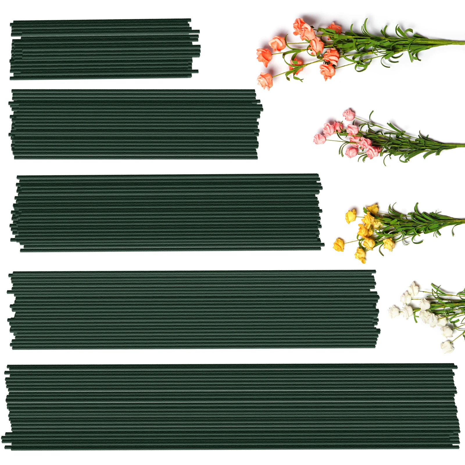 50pcs 15/20/25/30/40cm Artificial Green Flower Stem DIY Floral Material Handmade Wire Stem Accessoies For Wedding Home Decor