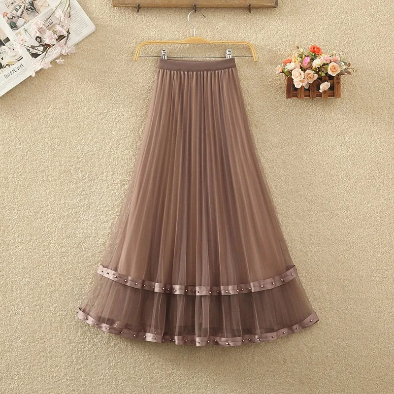 Women Long Skirt Y2k Korean Fashion Autumn Spring A Line Skirt Vintage Black Beige High Waist Mide Maxi Skirt Clothing New Jupe