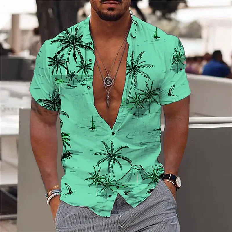 Coconut Tree Men\'s Comfortable Shirt 3D Printed Men\'s Hawaiian Shirt Beach S-6XLl Short Sleeve Fashion Top Men\'s Casual Shirt