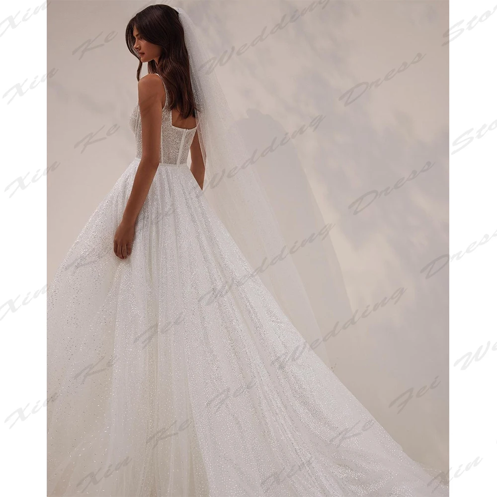 Graciosos requintados vestidos de casamento sem mangas A-Line, sereia sexy, fora do ombro, vestidos de noiva fofos, simples esfregando, estilo princesa