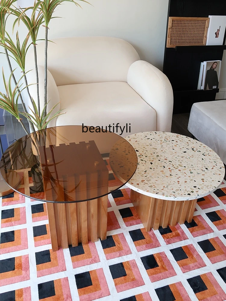 yj Solid wood grating tea table water grindstone board edge table transparent tempered glass tea table set