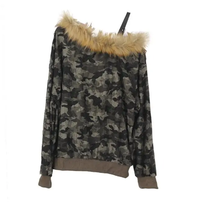 

Женская куртка, зимнее пальто с открытыми плечами, камуфляжные пальто в стиле панк, осенне-зимняя женская одежда, уличная куртка на молнии в стиле гранж