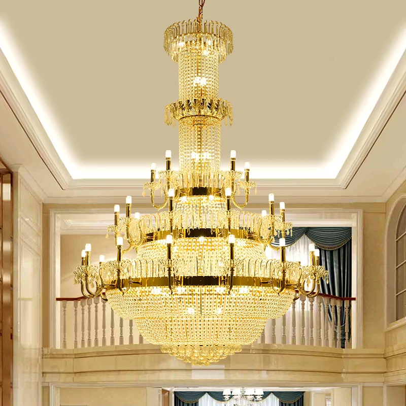 Modern Luxury Crystal Chandeliers American Large Shining Chandelier Lights Fixture LED European Big Hall Lobby Parlor Droplight